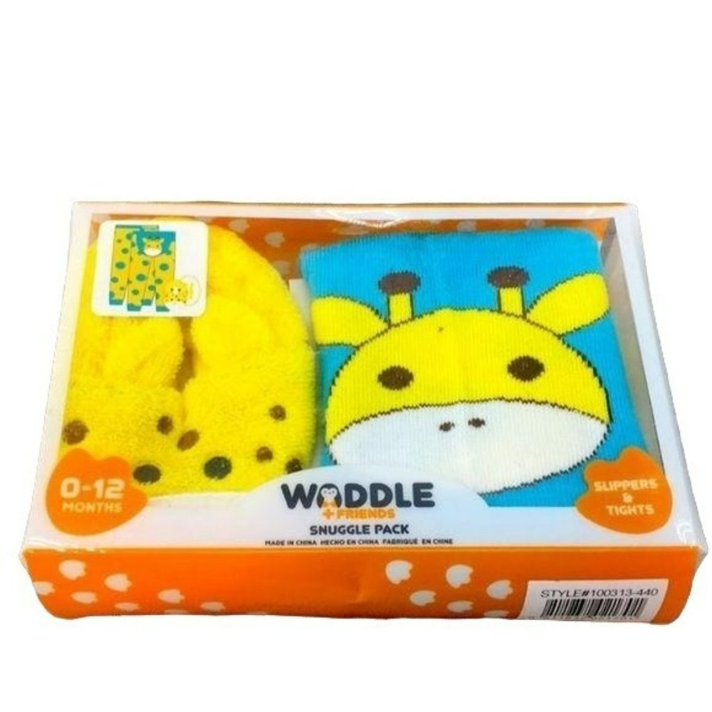 Waddle and Friends Snuggle Pack Slipper‎ and Tights Baby Giraffe Baby Shower Set